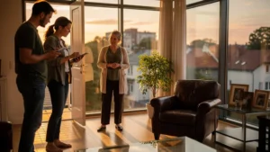 Visite d’un appartement en vente au coucher du soleil, moment d’apprentissage et d’émotion authentique