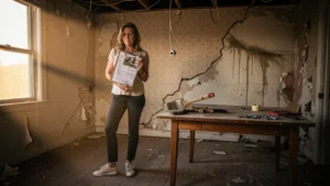 Femme de 47 ans regrettant les dégâts après avoir choisi l'artisan le moins cher pour sa rénovation