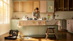 Rénover une cuisine à la maison avec les enfants : organisation d'une femme autour de la rénovation