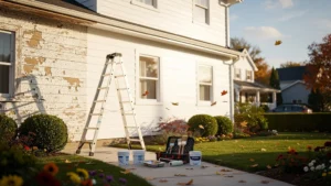 Repeindre une façade avant revente avec détails du rendu peinture blanche et outils professionnels