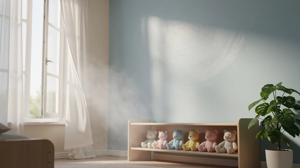 Chambre d'enfant lumineuse avec peinture dépolluante innovante testée pour purifier l'air intérieur